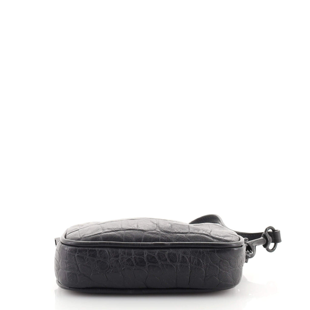 Double Zip Toiletry Pouch Crocodile Embossed Leather Mini