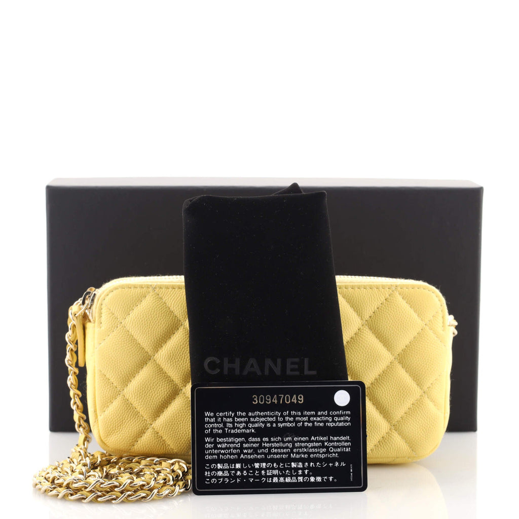 Double Zip Clutch with Chain Quilted Caviar