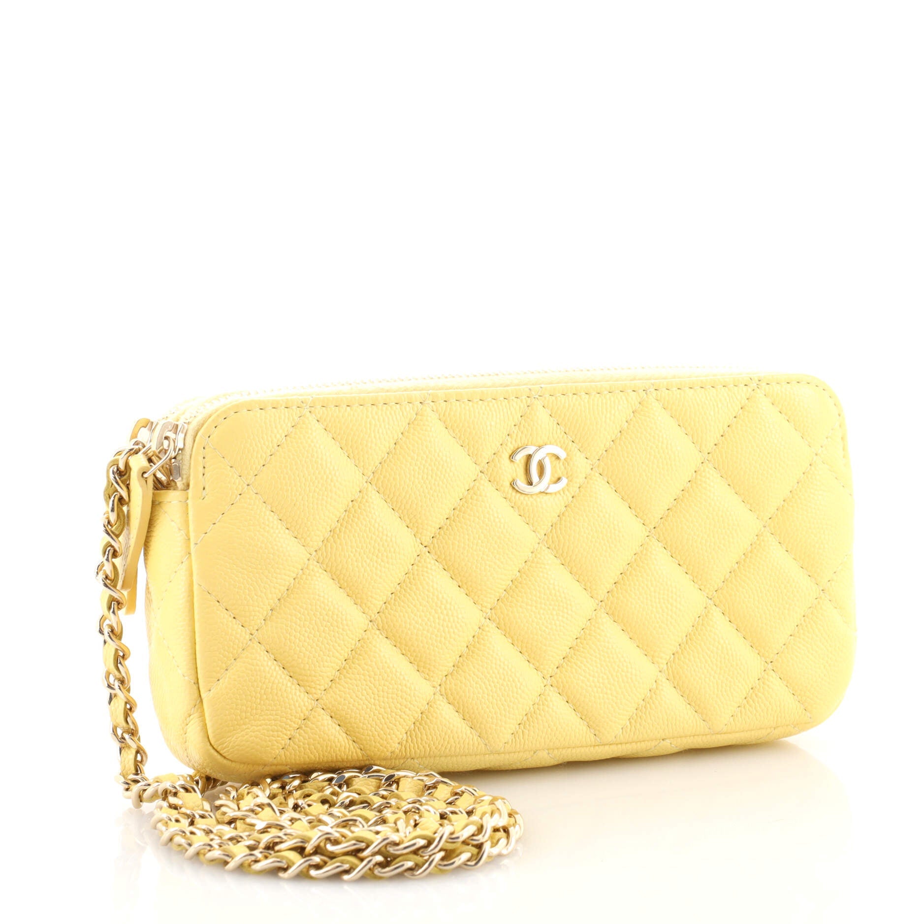 Double Zip Clutch with Chain Quilted Caviar