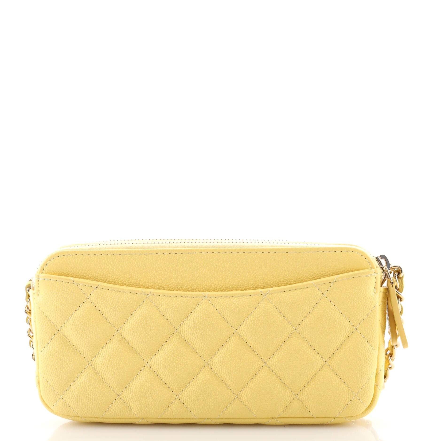 Double Zip Clutch with Chain Quilted Caviar