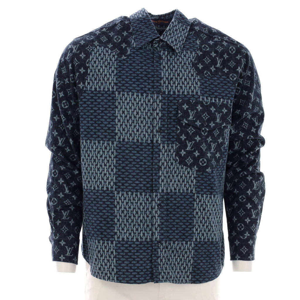 Men's Nigo Button Shirt Jacket Giant Damier Waves Monogram Fleece