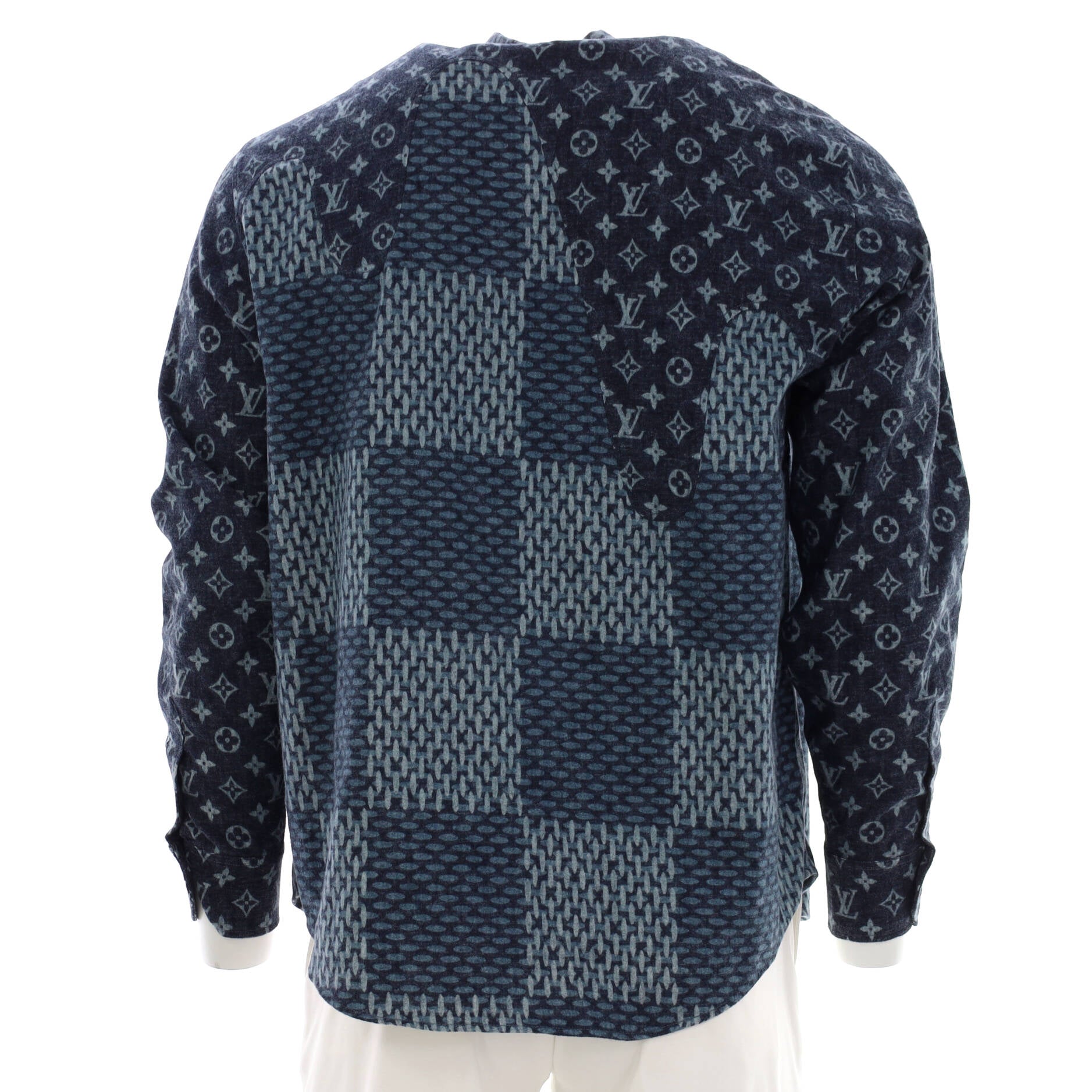 Men's Nigo Button Shirt Jacket Giant Damier Waves Monogram Fleece