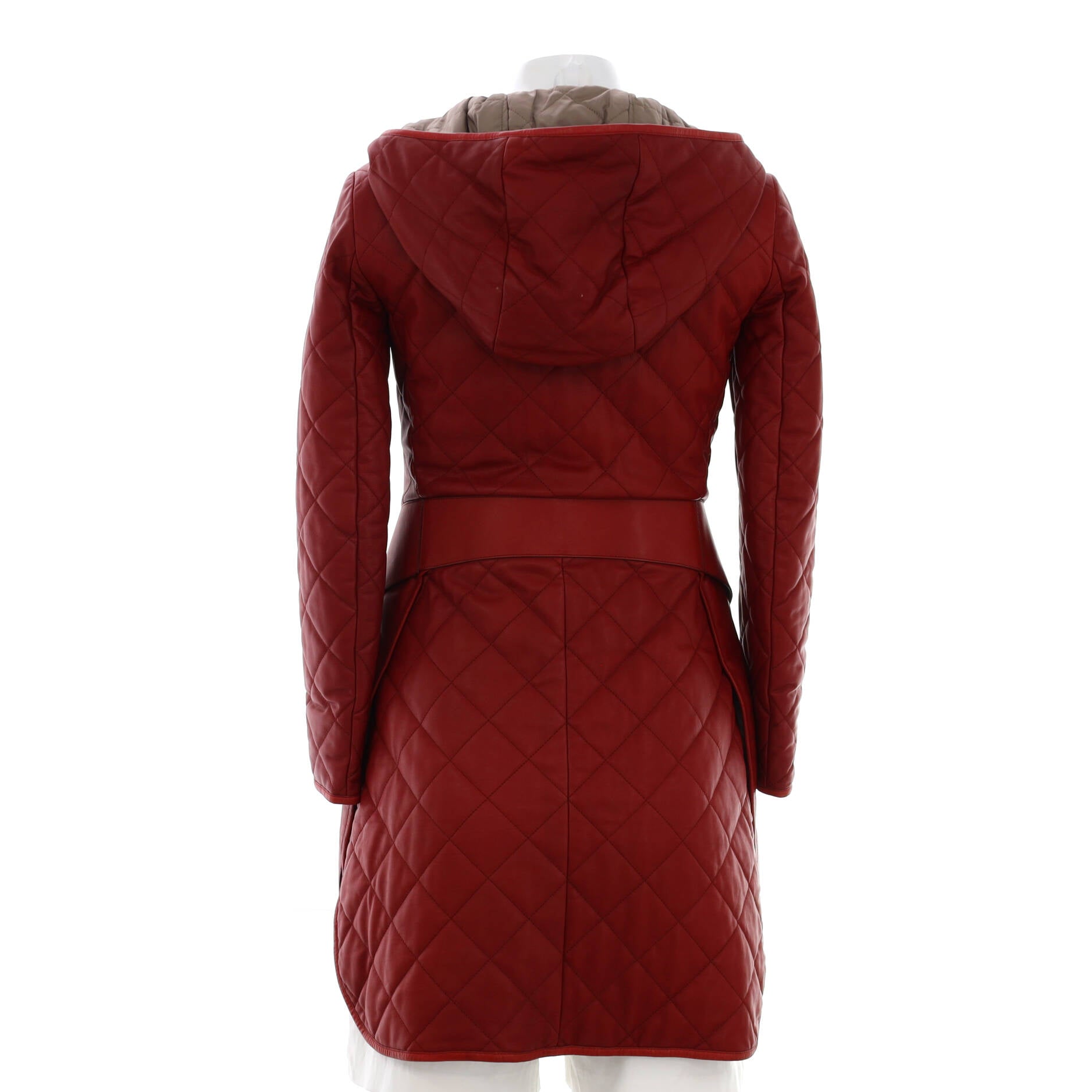 Women's Hooded Saddle Pocket Coat Quilted Calfskin