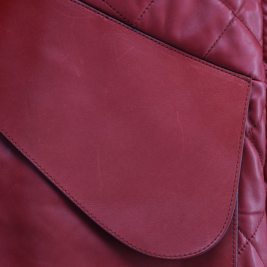 Women's Hooded Saddle Pocket Coat Quilted Calfskin