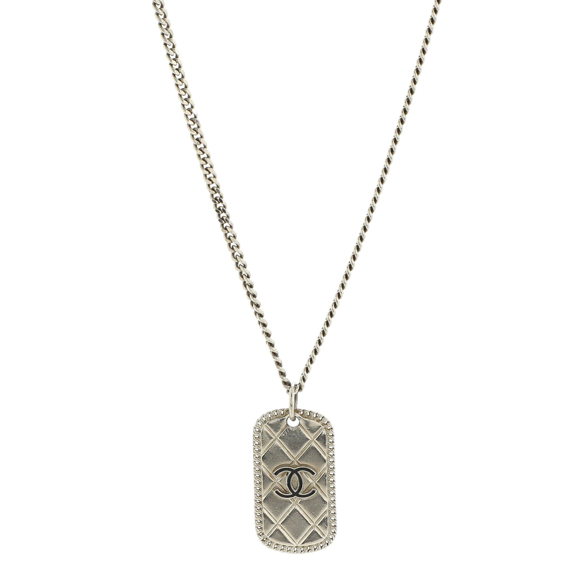 CC Dog Tag Pendant Necklace Quilted Metal