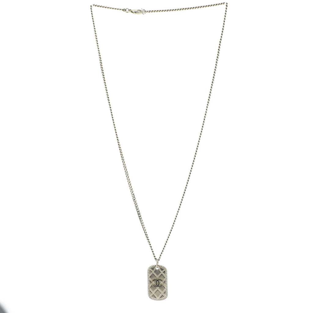 CC Dog Tag Pendant Necklace Quilted Metal