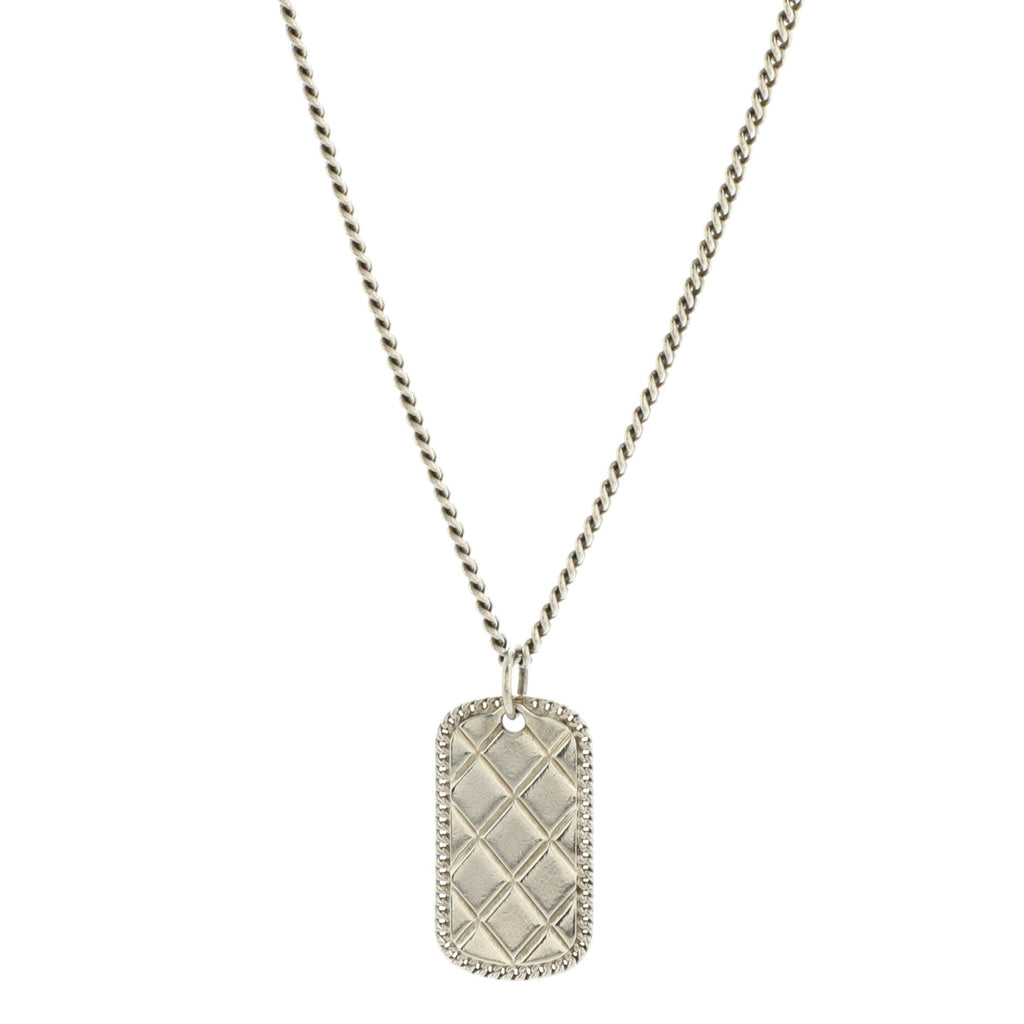 CC Dog Tag Pendant Necklace Quilted Metal