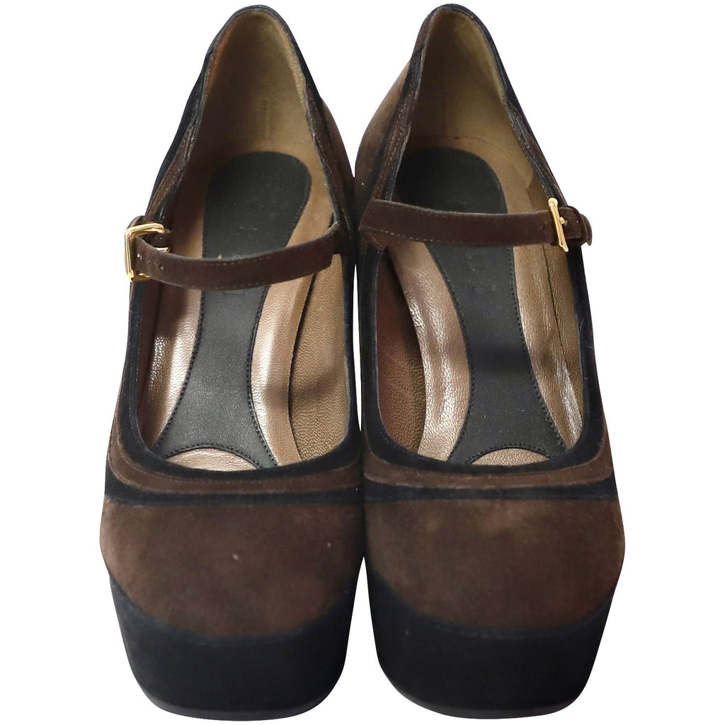 Marni Mary Jane Heels in Brown Suede