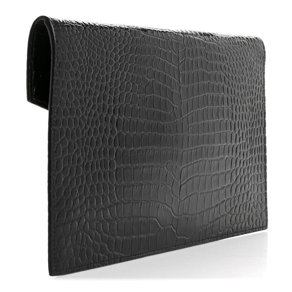 Calfskin Crocodile Embossed Uptown Monogram Pouch Black