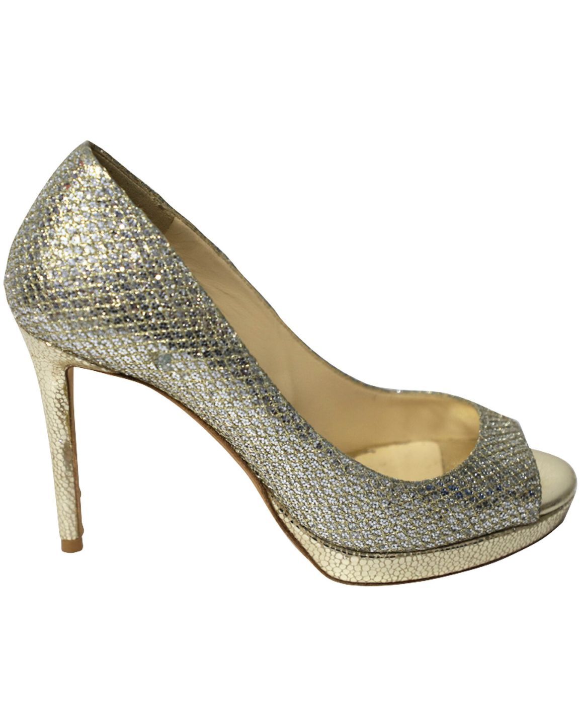 Jimmy Choo Metallic Luna Open Toe Pumps in Gold Leather