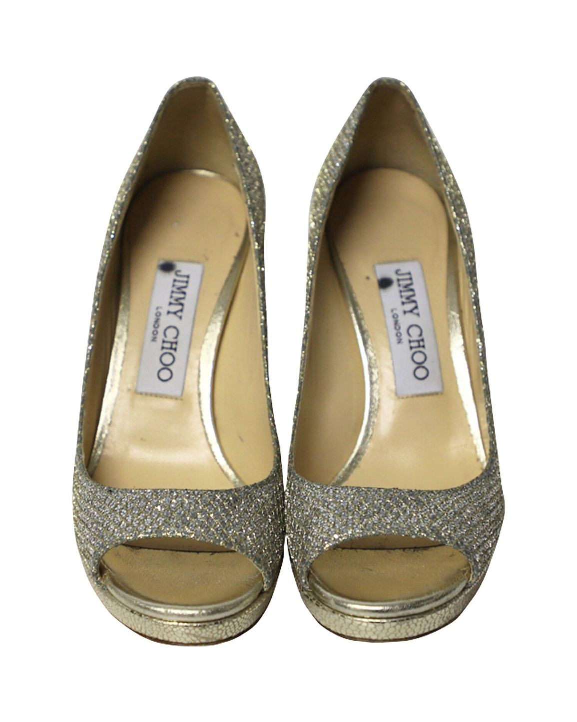 Jimmy Choo Metallic Luna Open Toe Pumps in Gold Leather