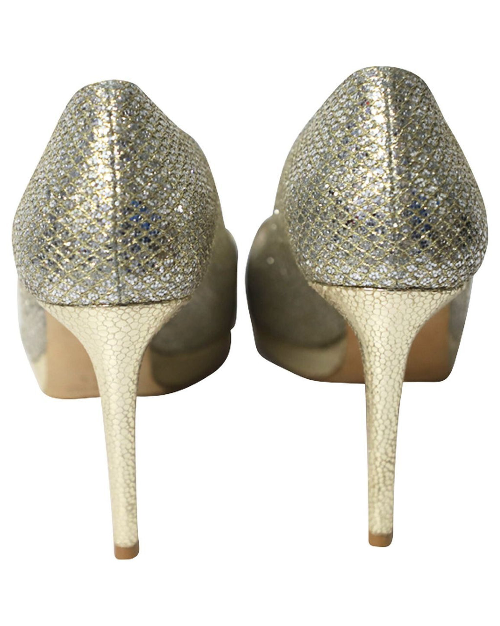 Jimmy Choo Metallic Luna Open Toe Pumps in Gold Leather
