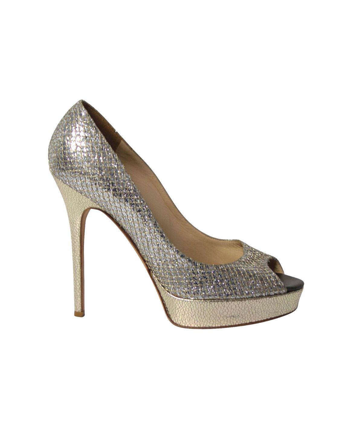 Women's Jimmy Choo Dahlia Platform Peep Toe Pumps in Silver Glitter