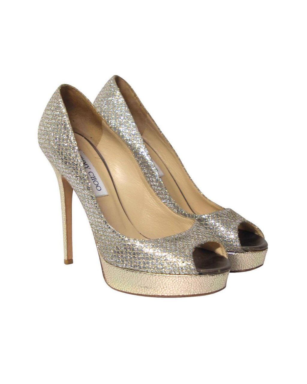 Women's Jimmy Choo Dahlia Platform Peep Toe Pumps in Silver Glitter