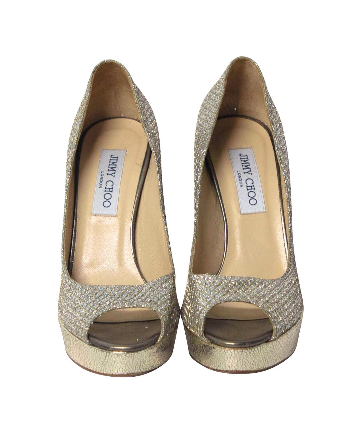 Women's Jimmy Choo Dahlia Platform Peep Toe Pumps in Silver Glitter