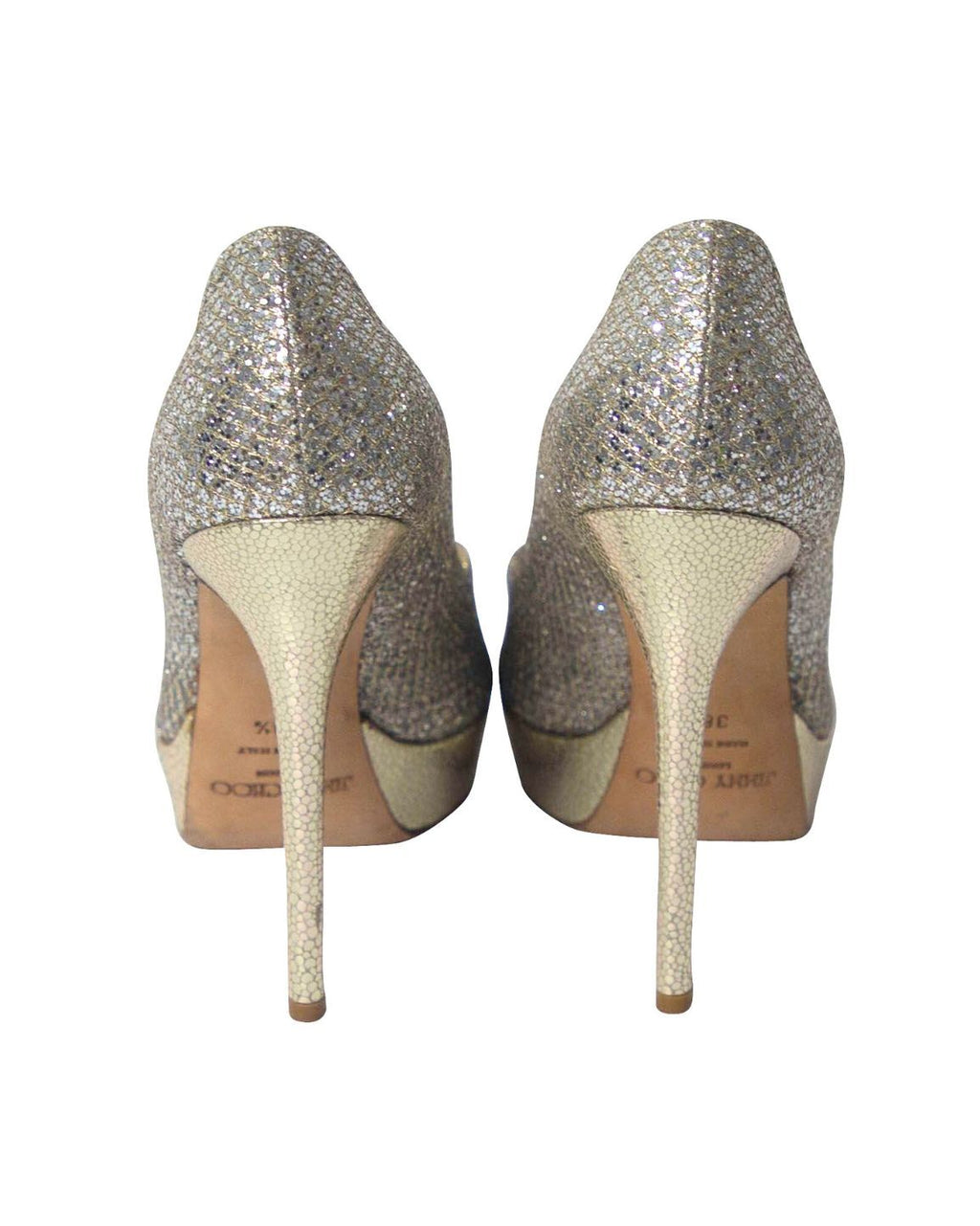 Women's Jimmy Choo Dahlia Platform Peep Toe Pumps in Silver Glitter