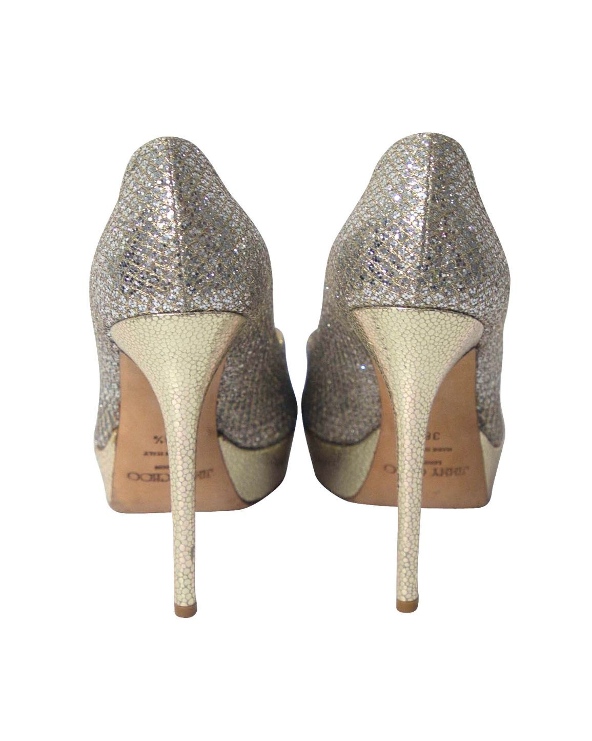 Women's Jimmy Choo Dahlia Platform Peep Toe Pumps in Silver Glitter