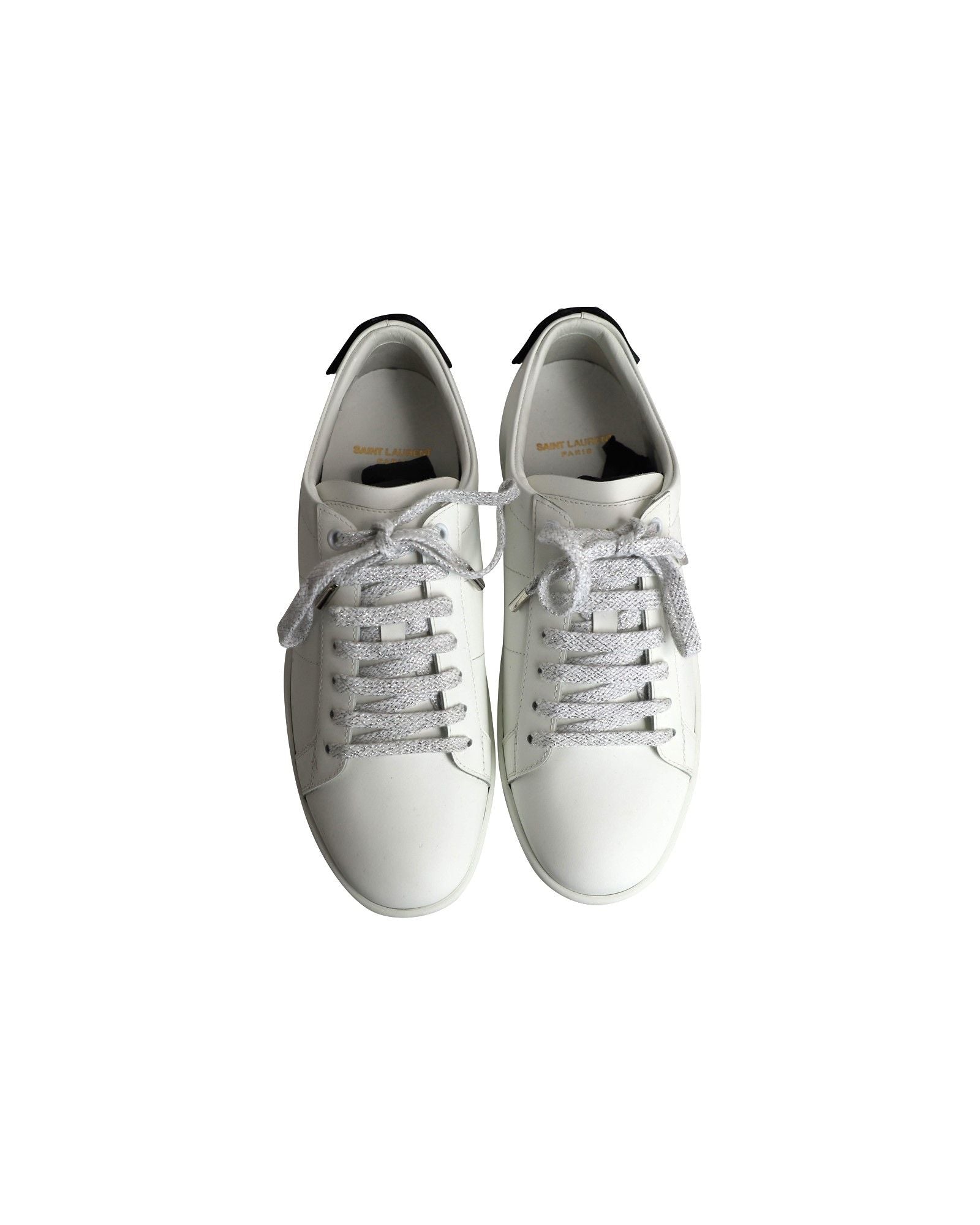 Saint Laurent Lips Classic Court Sneakers in White Leather