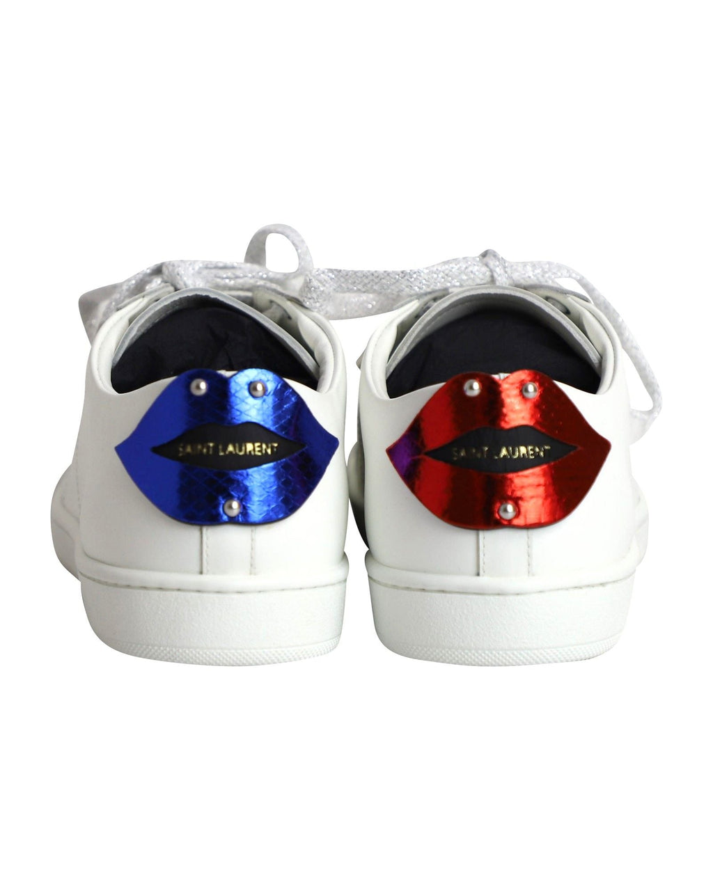 Saint Laurent Lips Classic Court Sneakers in White Leather