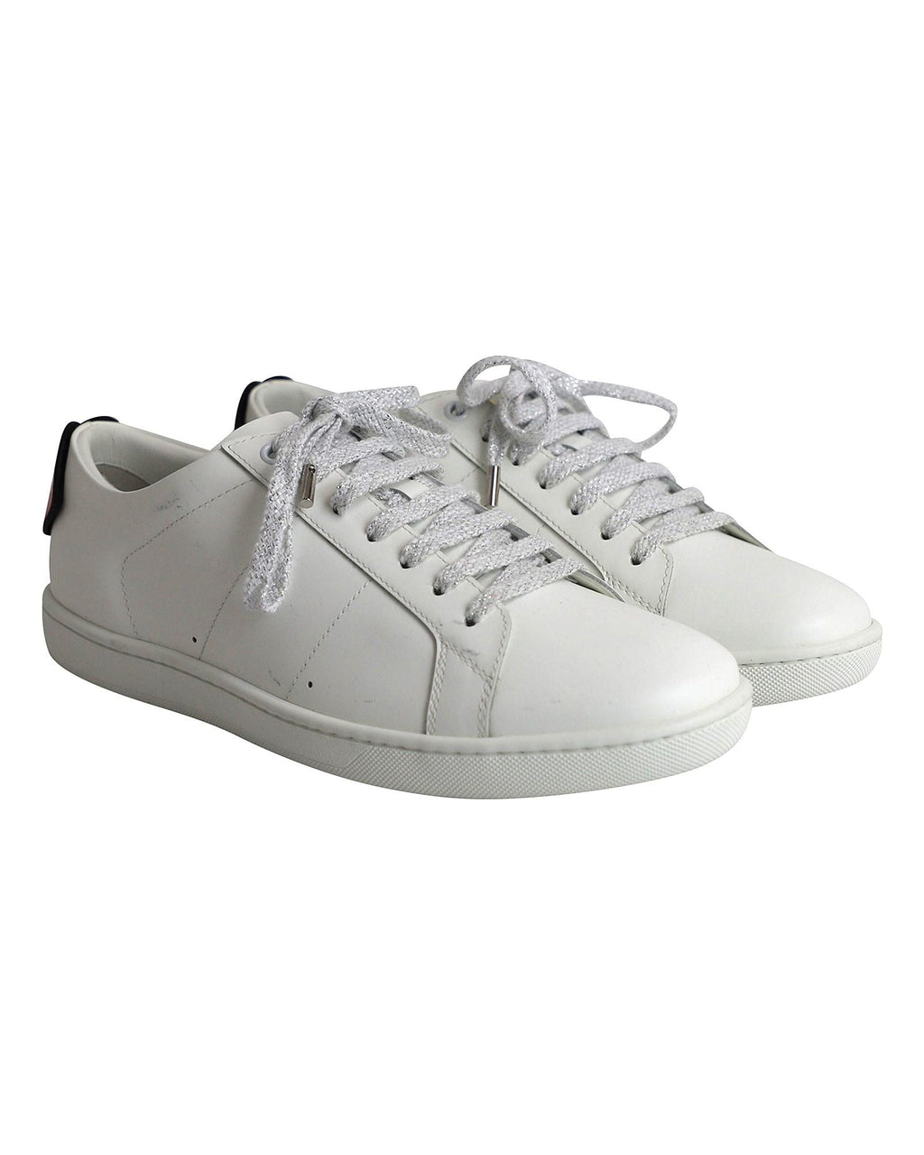 Saint Laurent Lips Classic Court Sneakers in White Leather