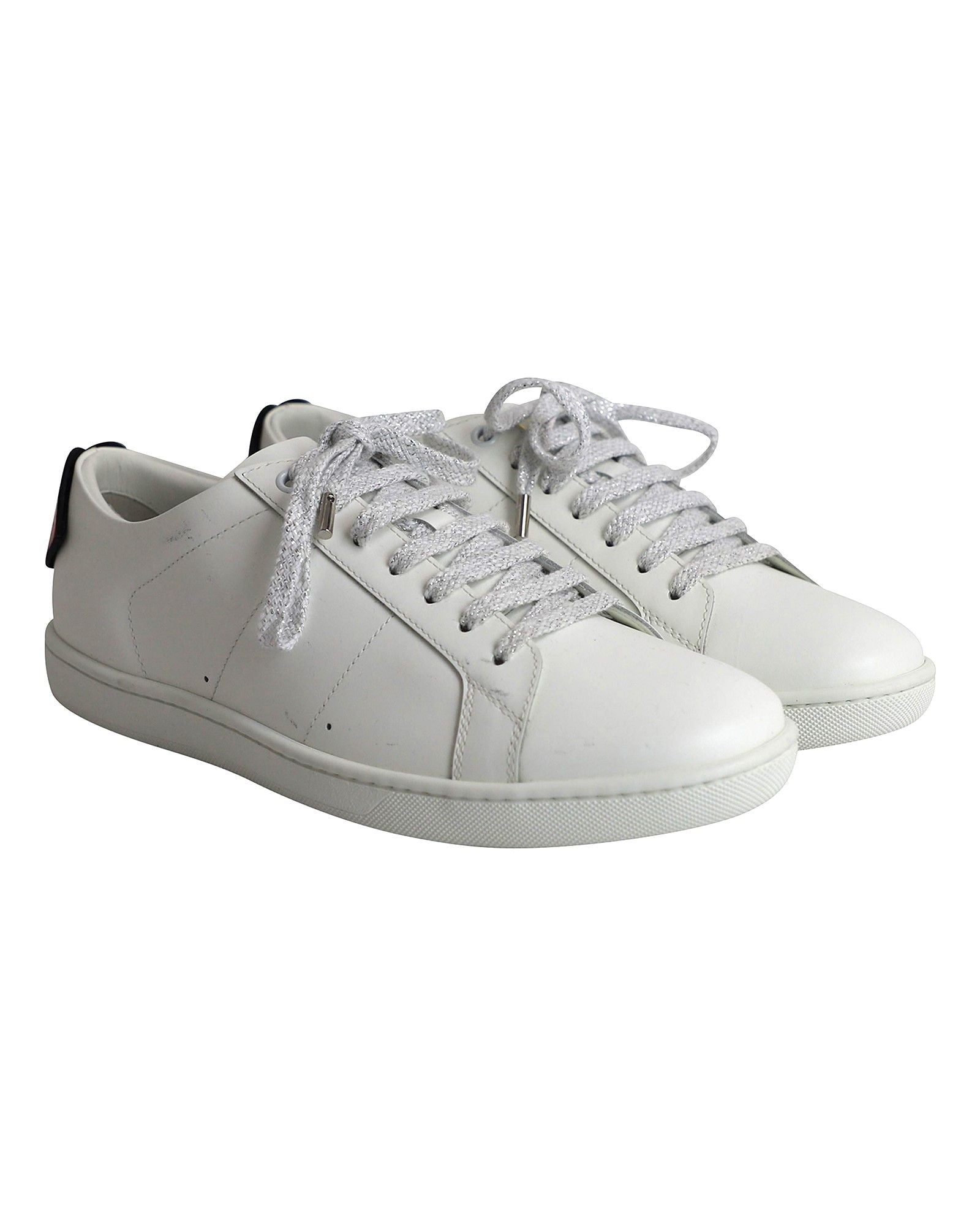 Saint Laurent Lips Classic Court Sneakers in White Leather