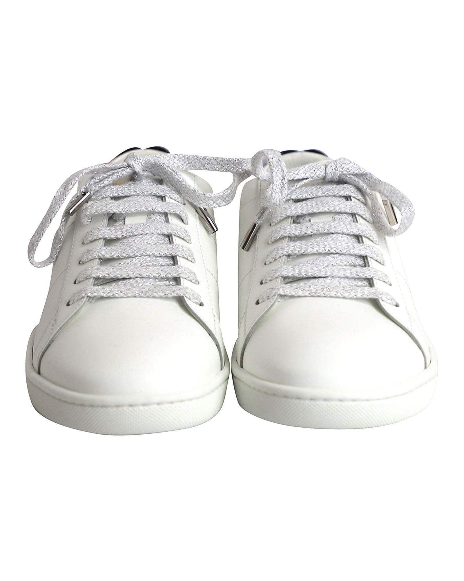 Saint Laurent Lips Classic Court Sneakers in White Leather