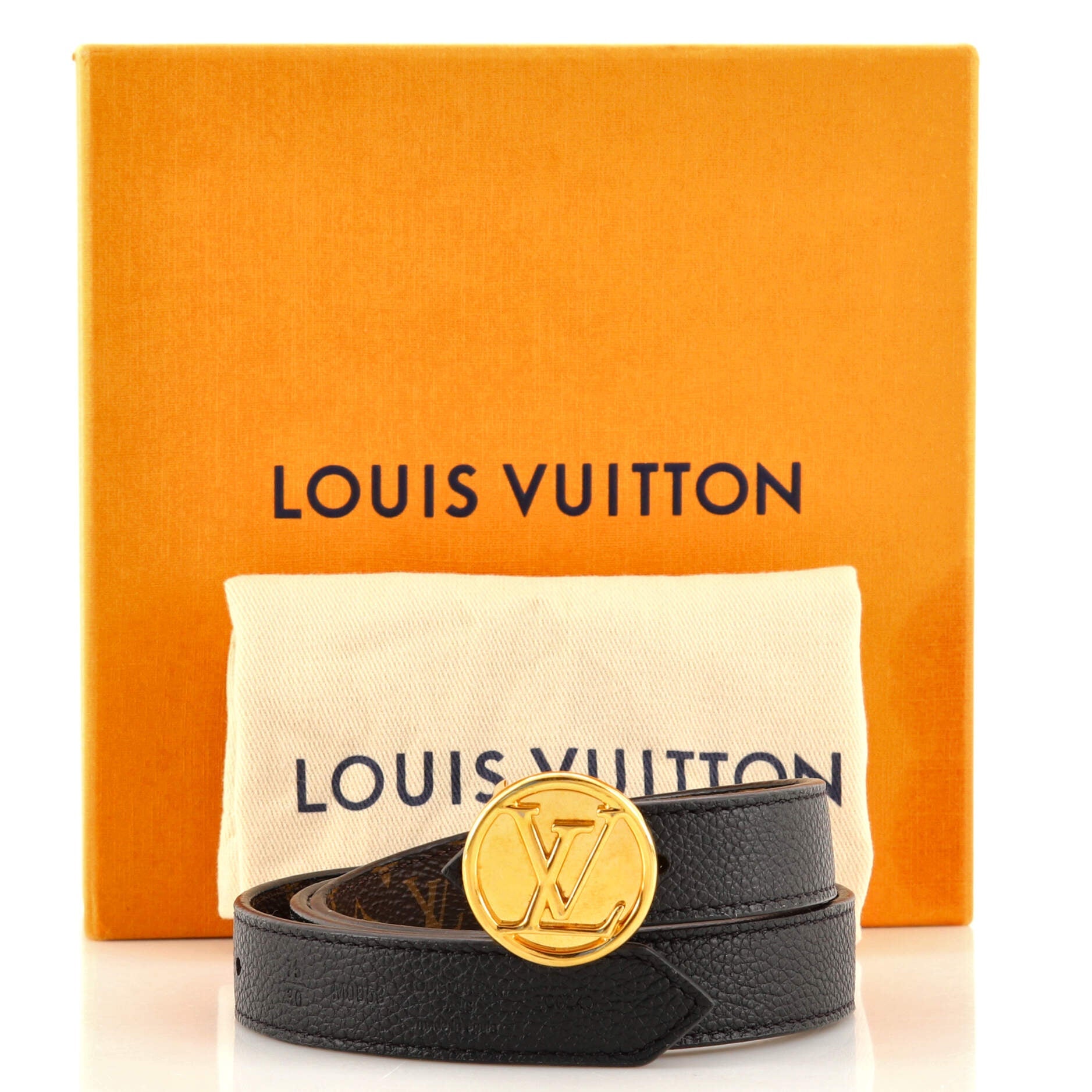 LV Circle Reversible Belt Textured Metal and Monogram Canvas Wide 75