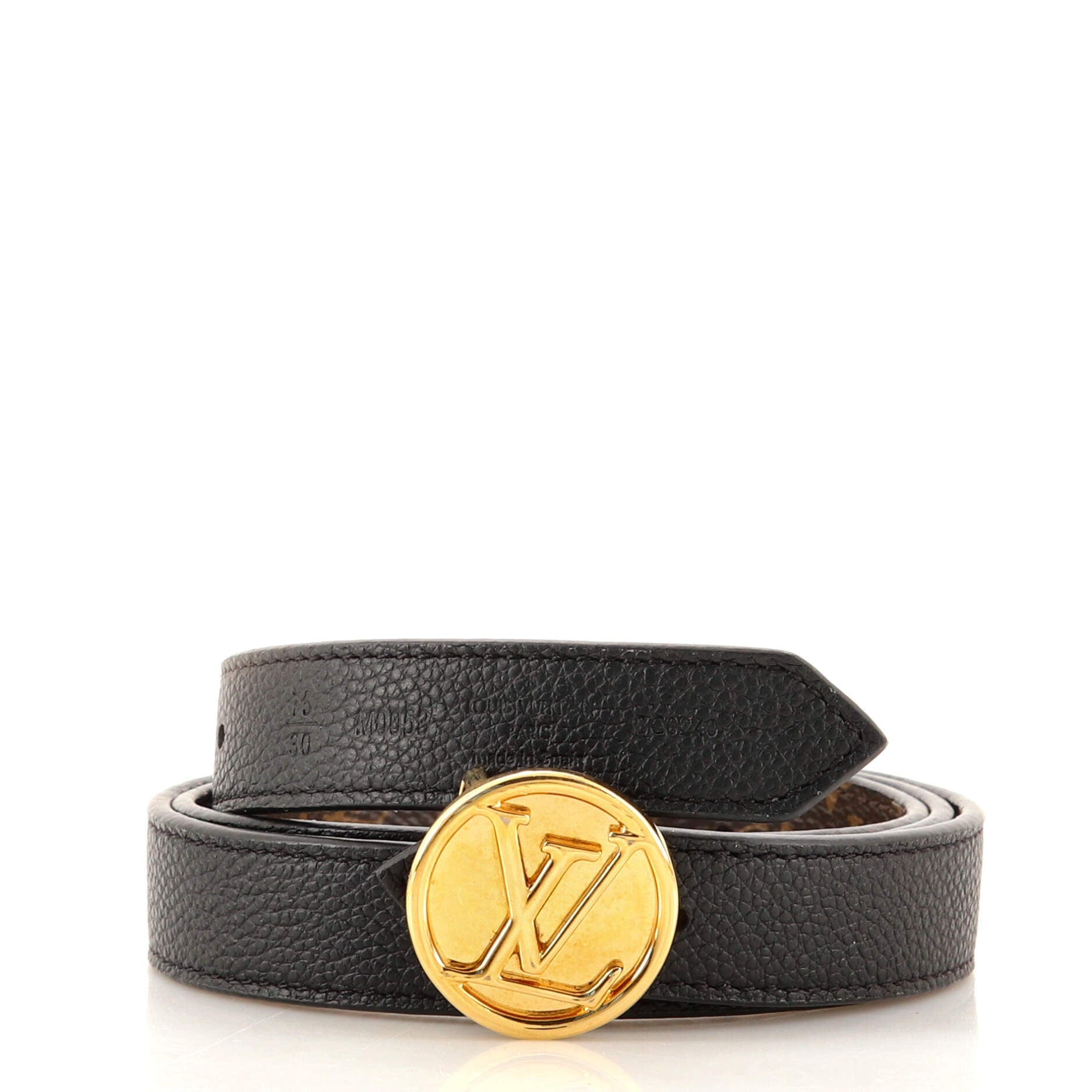 LV Circle Reversible Belt Textured Metal and Monogram Canvas Wide 75