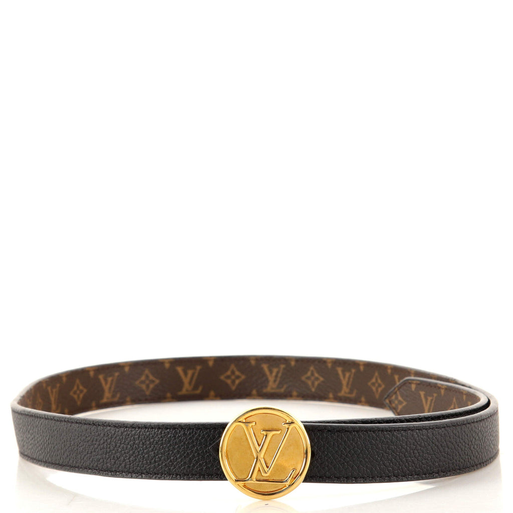 LV Circle Reversible Belt Textured Metal and Monogram Canvas Wide 75
