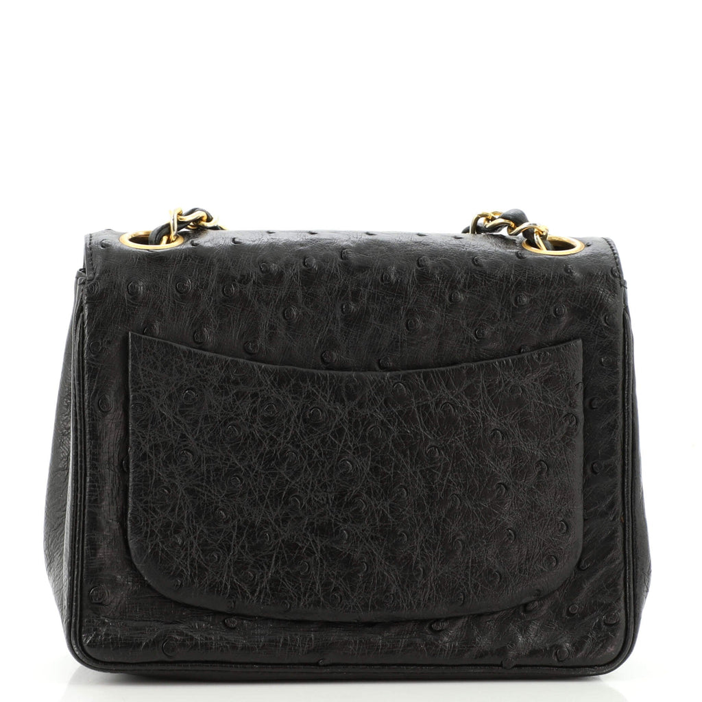 Vintage Square Classic Single Flap Bag Ostrich Mini