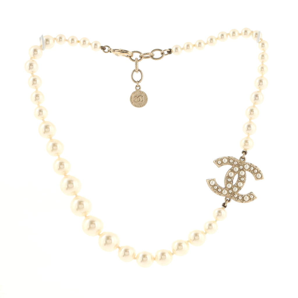 CC 100th Anniversary Short Necklace Metal with Faux Pearls and Crystals