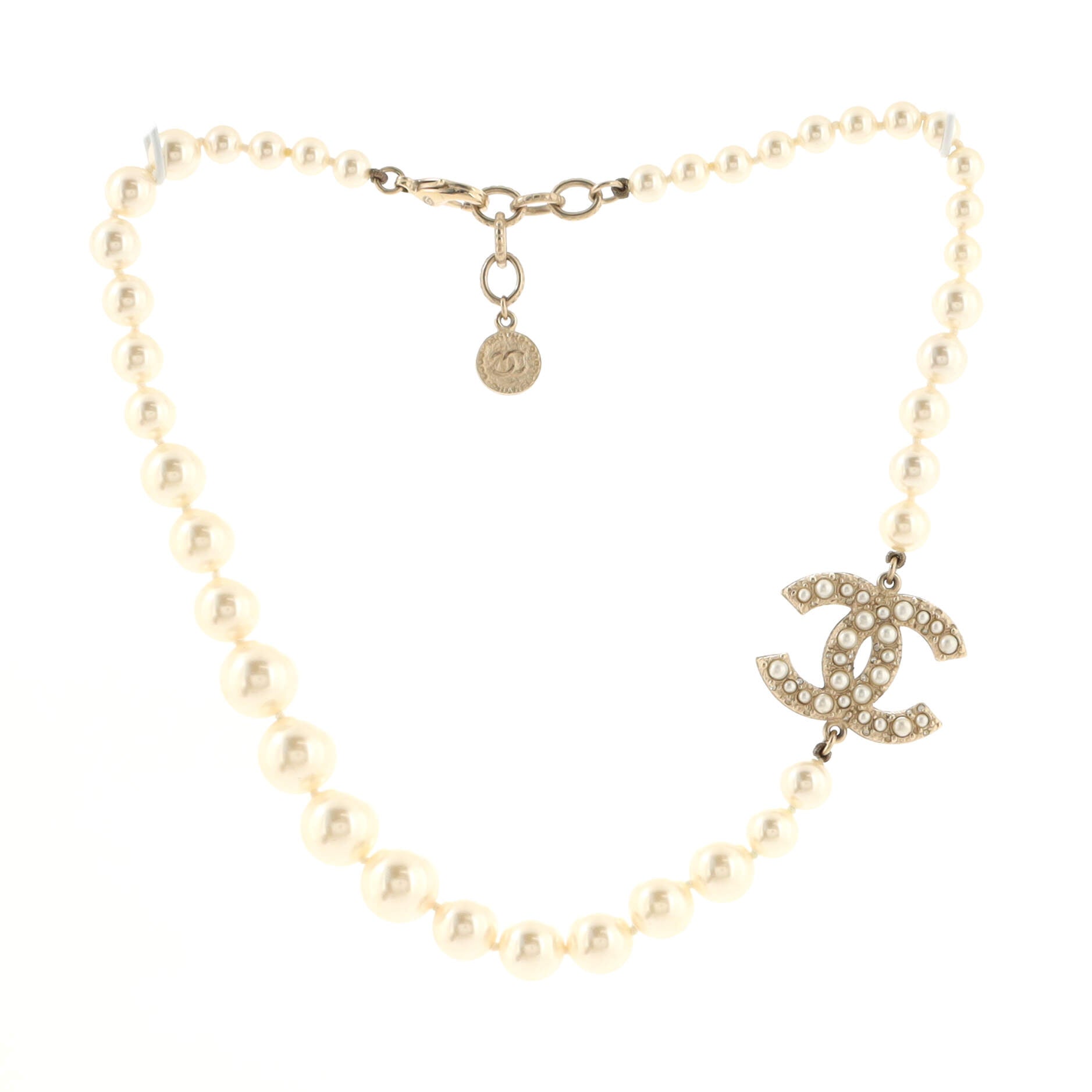 CC 100th Anniversary Short Necklace Metal with Faux Pearls and Crystals