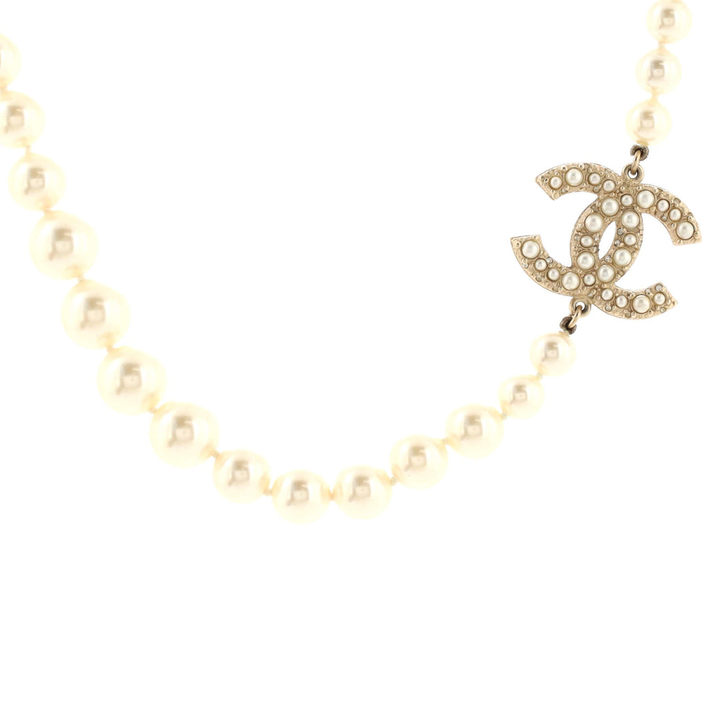 CC 100th Anniversary Short Necklace Metal with Faux Pearls and Crystals