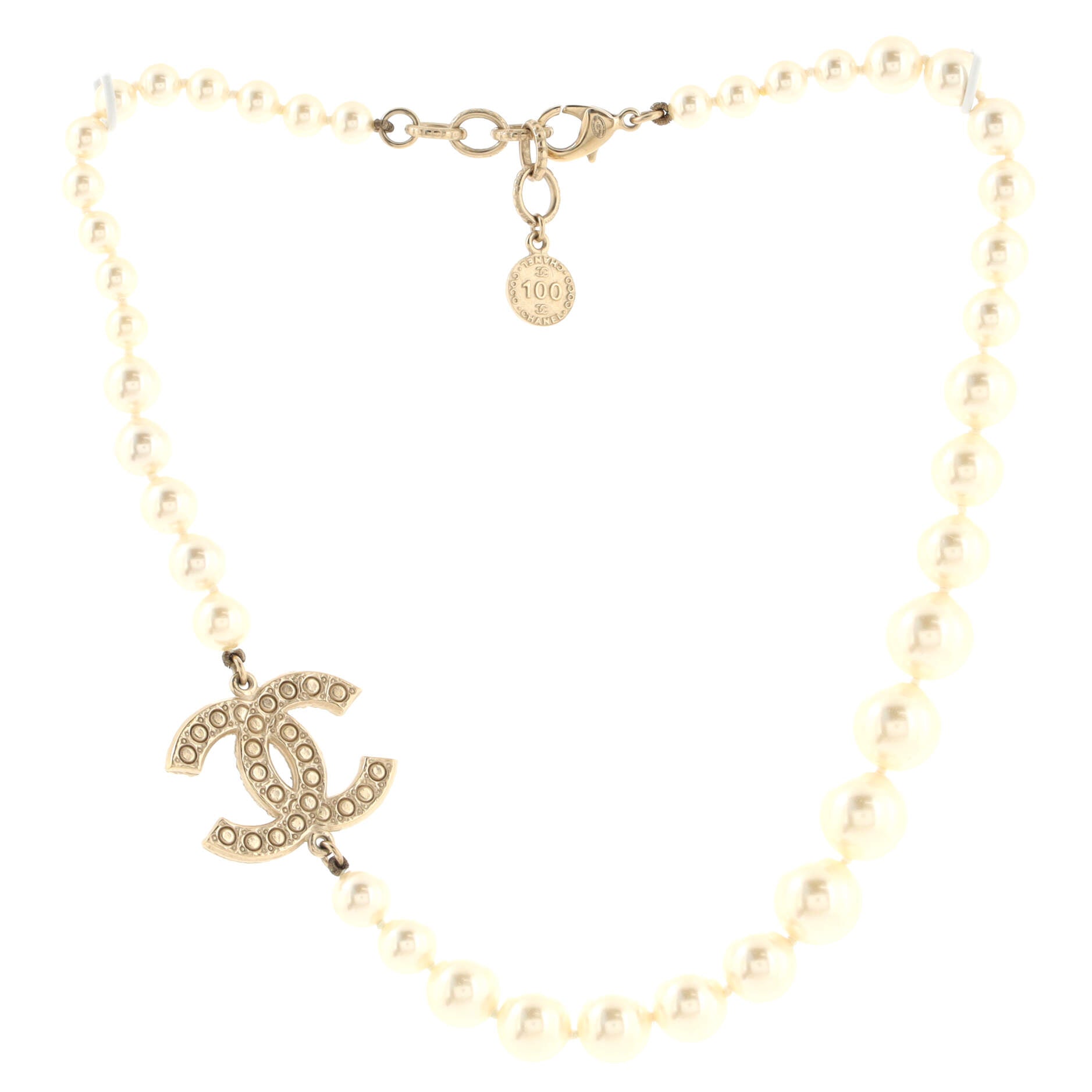 CC 100th Anniversary Short Necklace Metal with Faux Pearls and Crystals