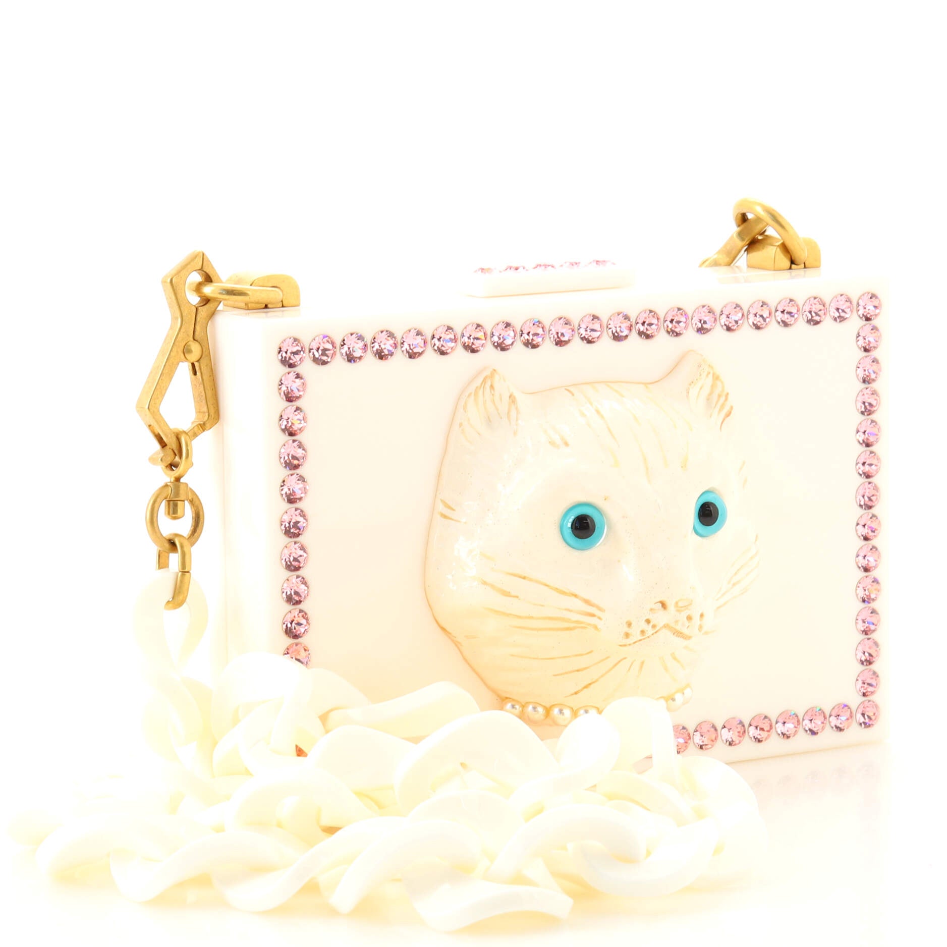 Cat Face Box Clutch Crystal Embellished Plexiglass