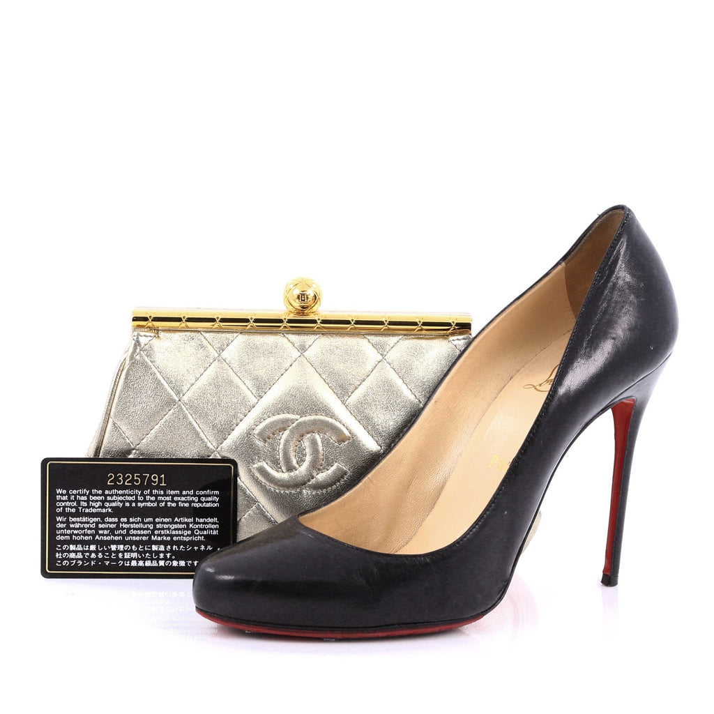 Vintage Diamond CC Frame Clutch Quilted Leather Small