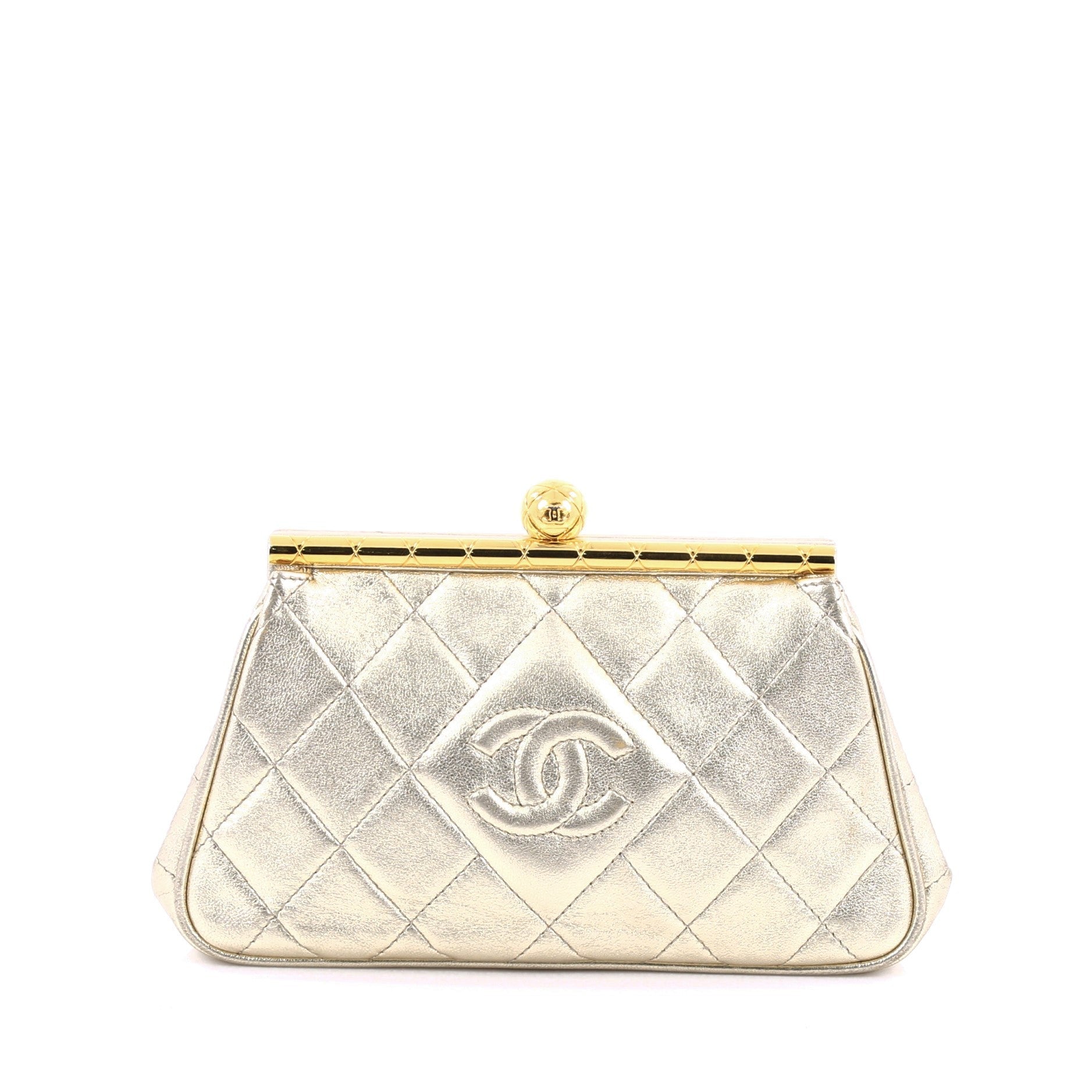 Vintage Diamond CC Frame Clutch Quilted Leather Small