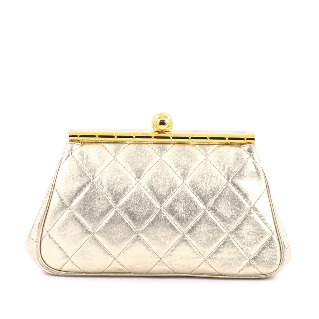Vintage Diamond CC Frame Clutch Quilted Leather Small