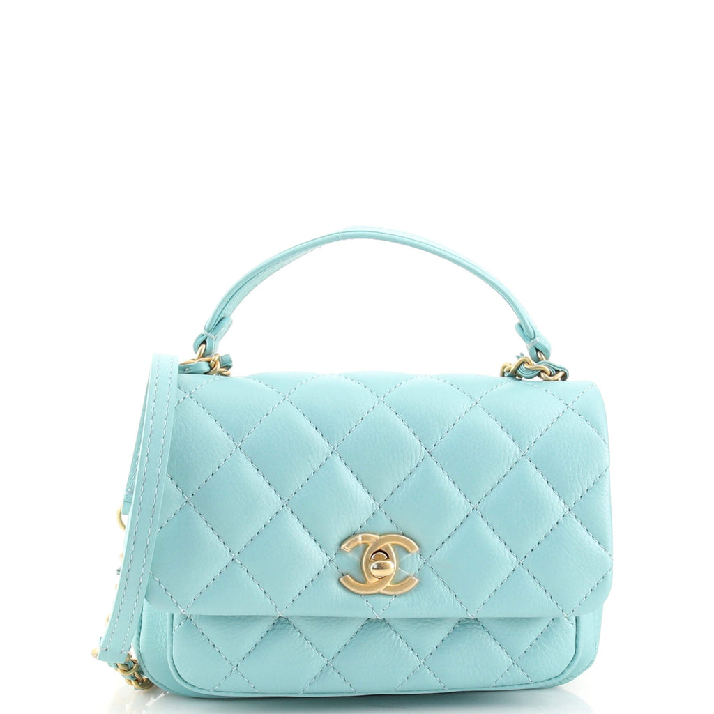Front Pocket Top Handle Flap Bag Quilted Calfskin Mini