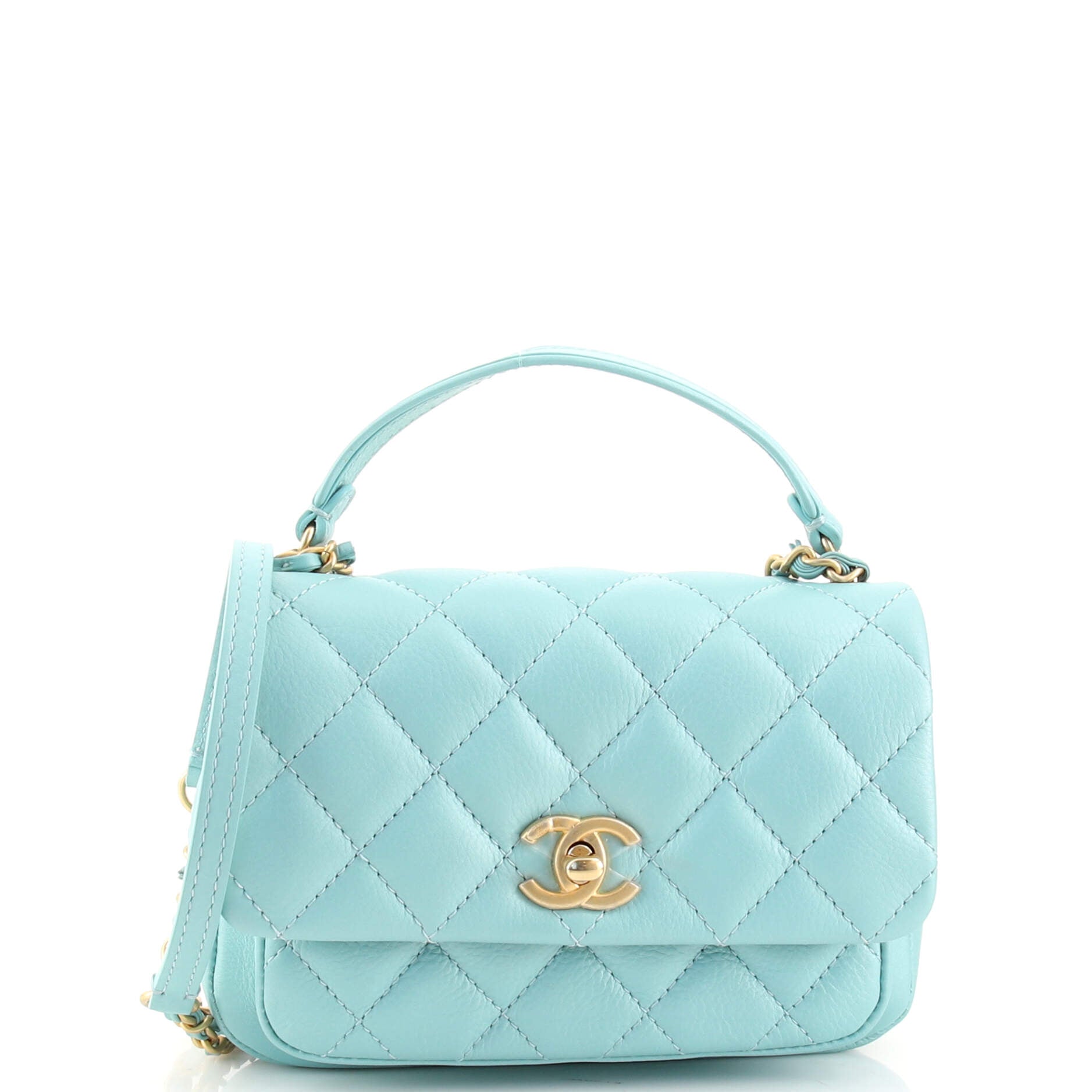 Front Pocket Top Handle Flap Bag Quilted Calfskin Mini