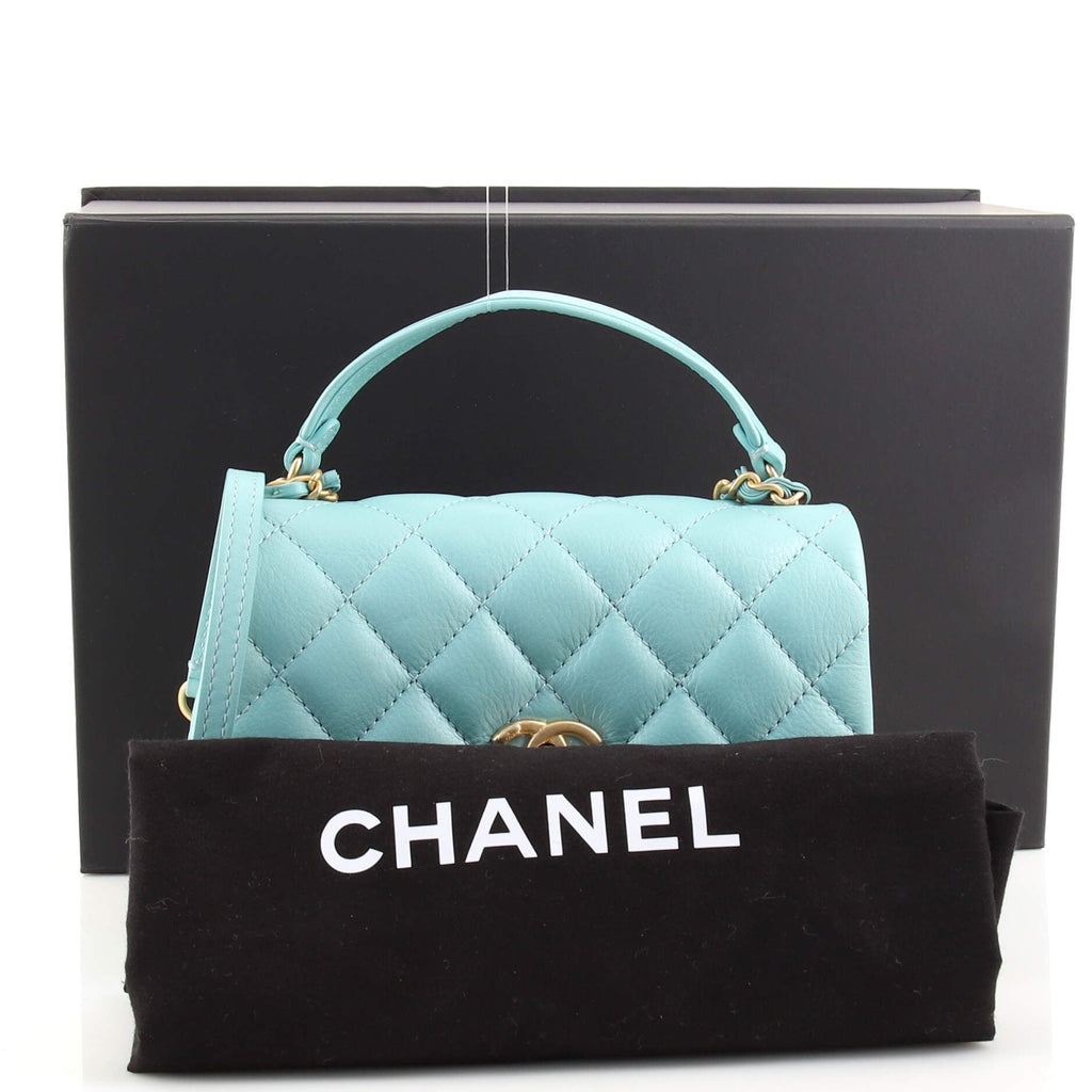 Front Pocket Top Handle Flap Bag Quilted Calfskin Mini
