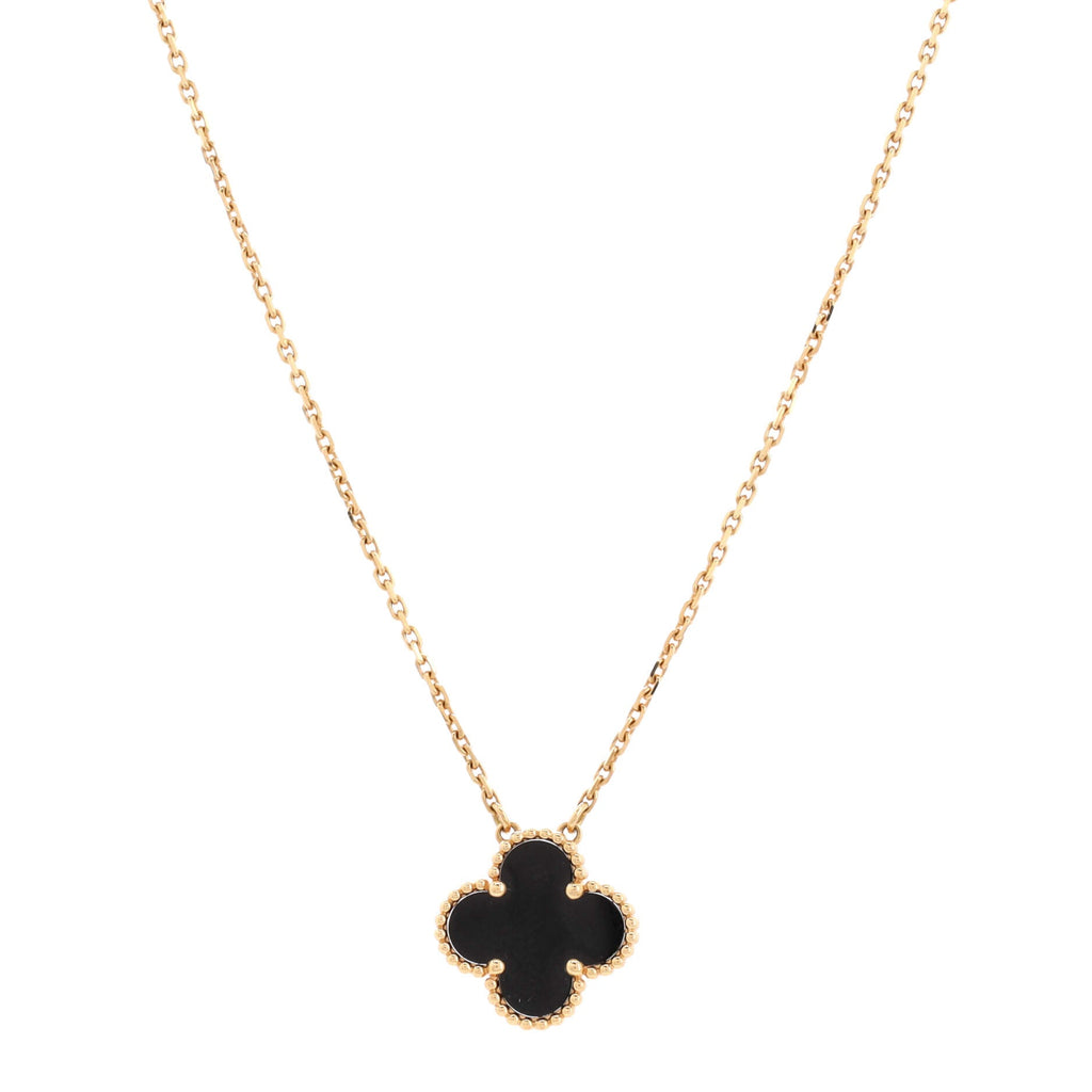 Vintage Alhambra Pendant Necklace 18K Yellow Gold and Onyx