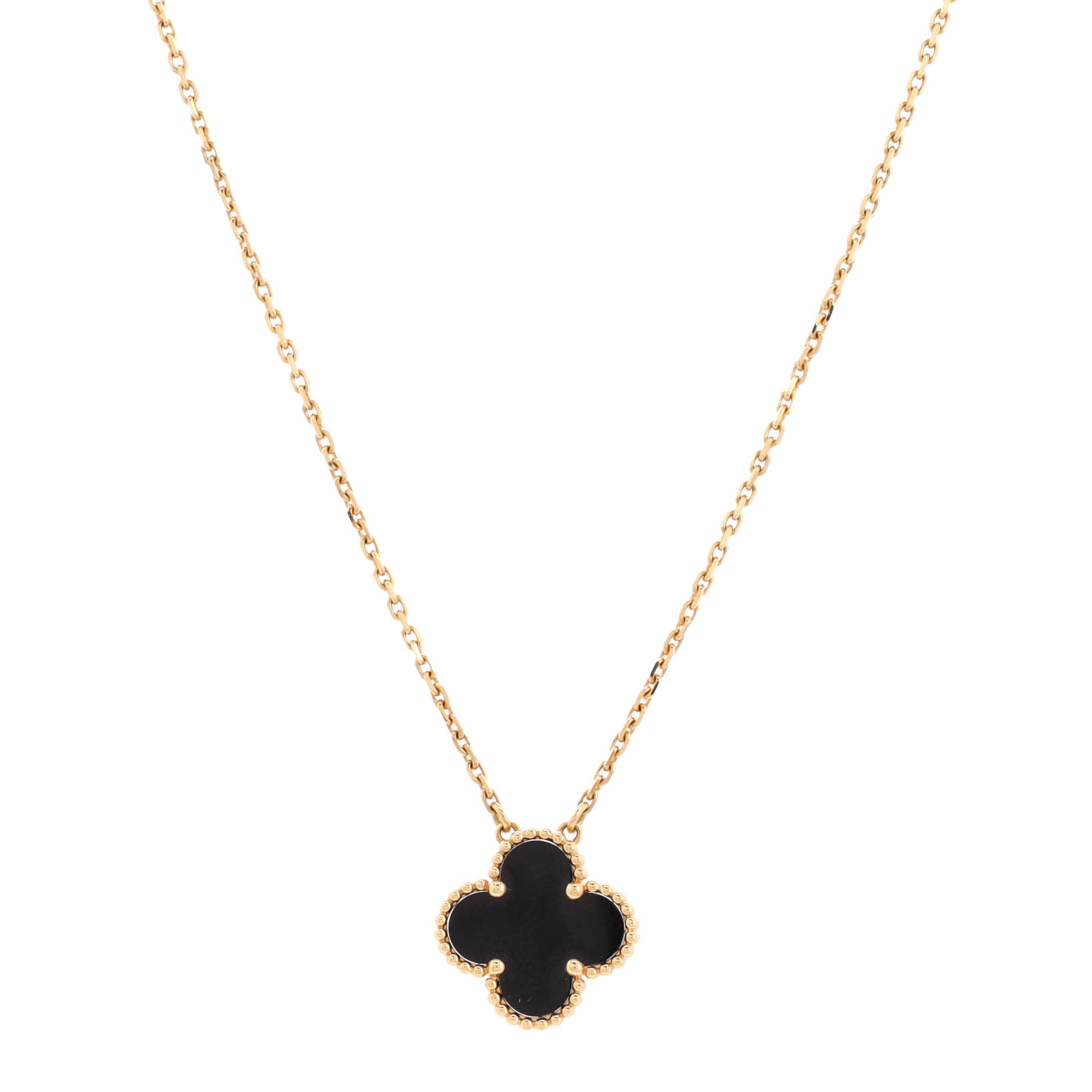 Vintage Alhambra Pendant Necklace 18K Yellow Gold and Onyx