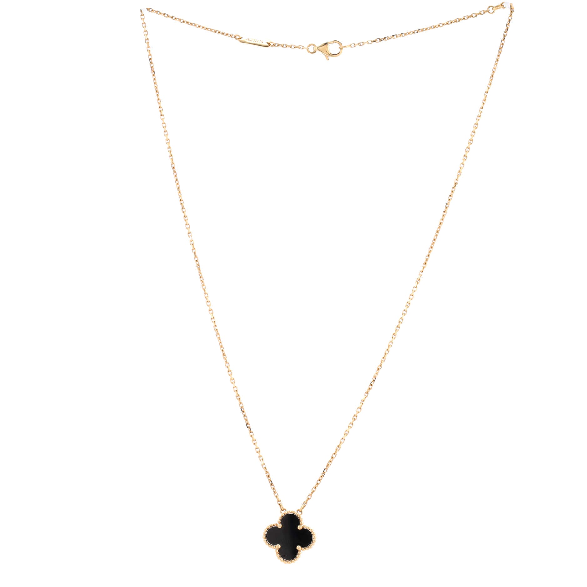 Vintage Alhambra Pendant Necklace 18K Yellow Gold and Onyx