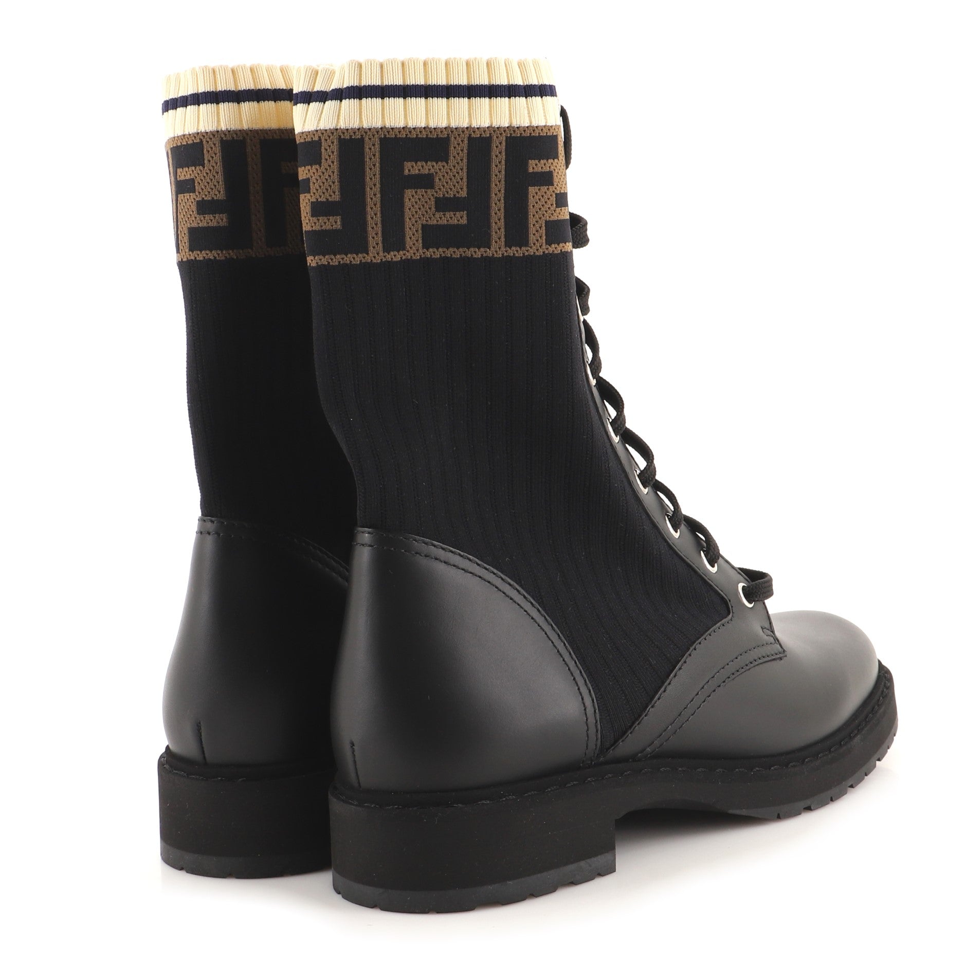 Women's Rockoko Combat Boots Leather with Knit Stretch Fabric and Zucca Trim