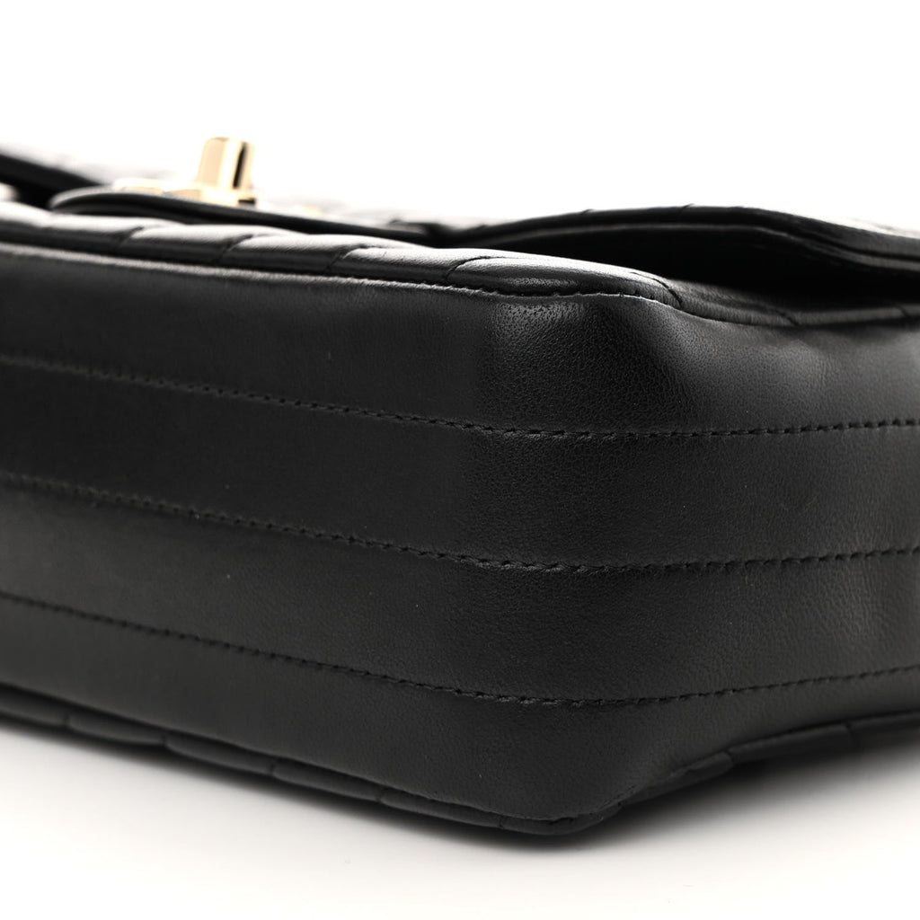 Lambskin Chevron Quilted Mini Rectangular Flap Black