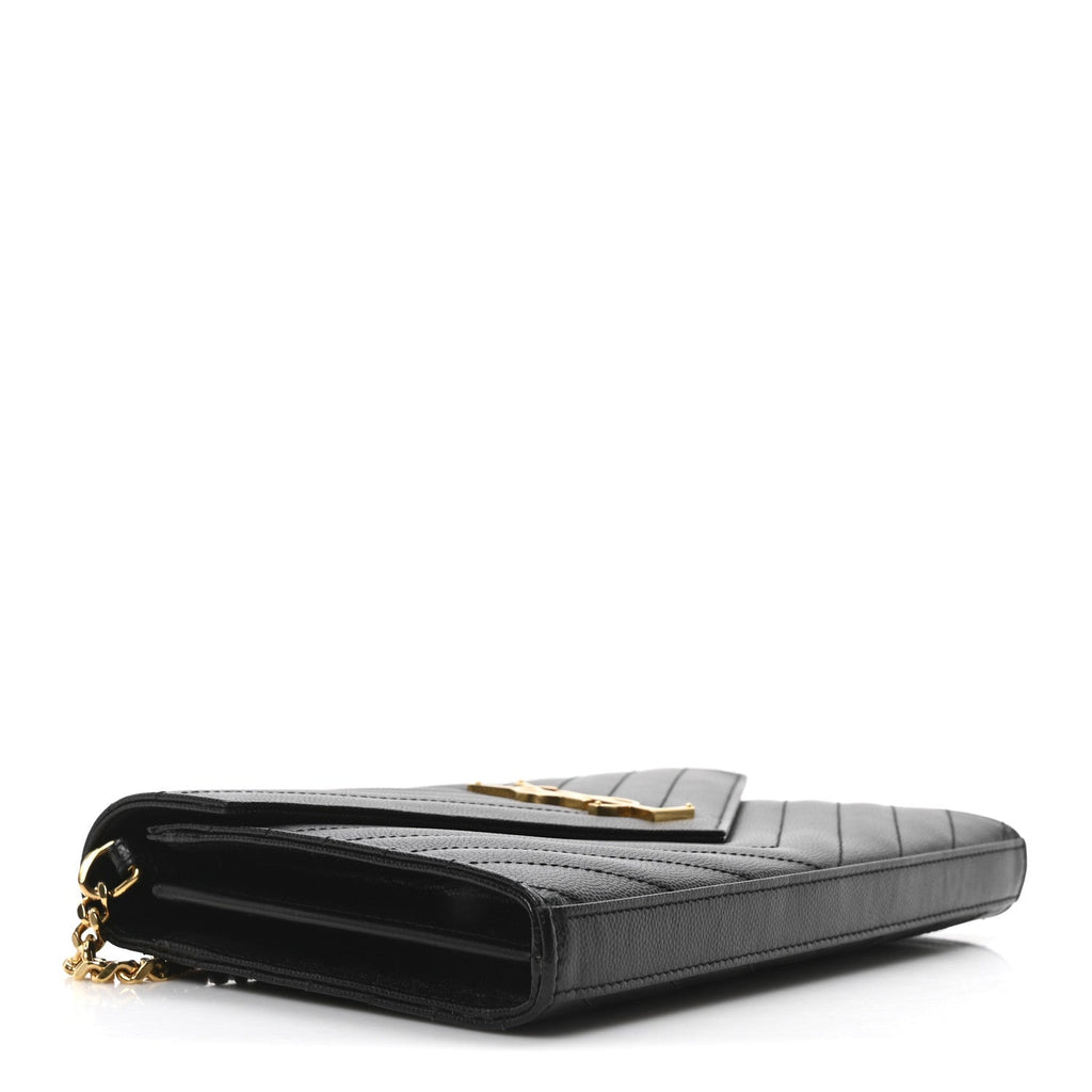 Grain De Poudre Matelasse Chevron Monogram Chain Wallet Black