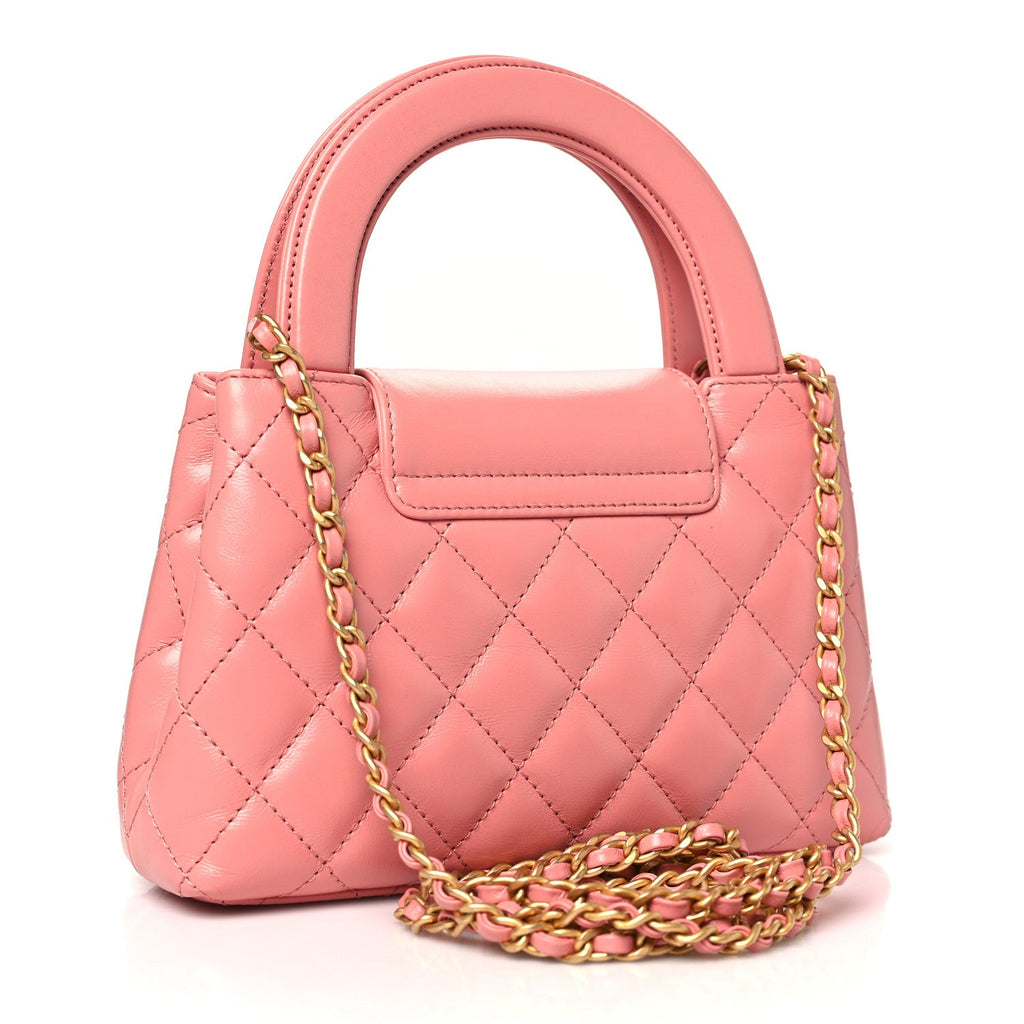 Shiny Aged Calfskin Quilted Nano Kelly Shopper Coral Pink