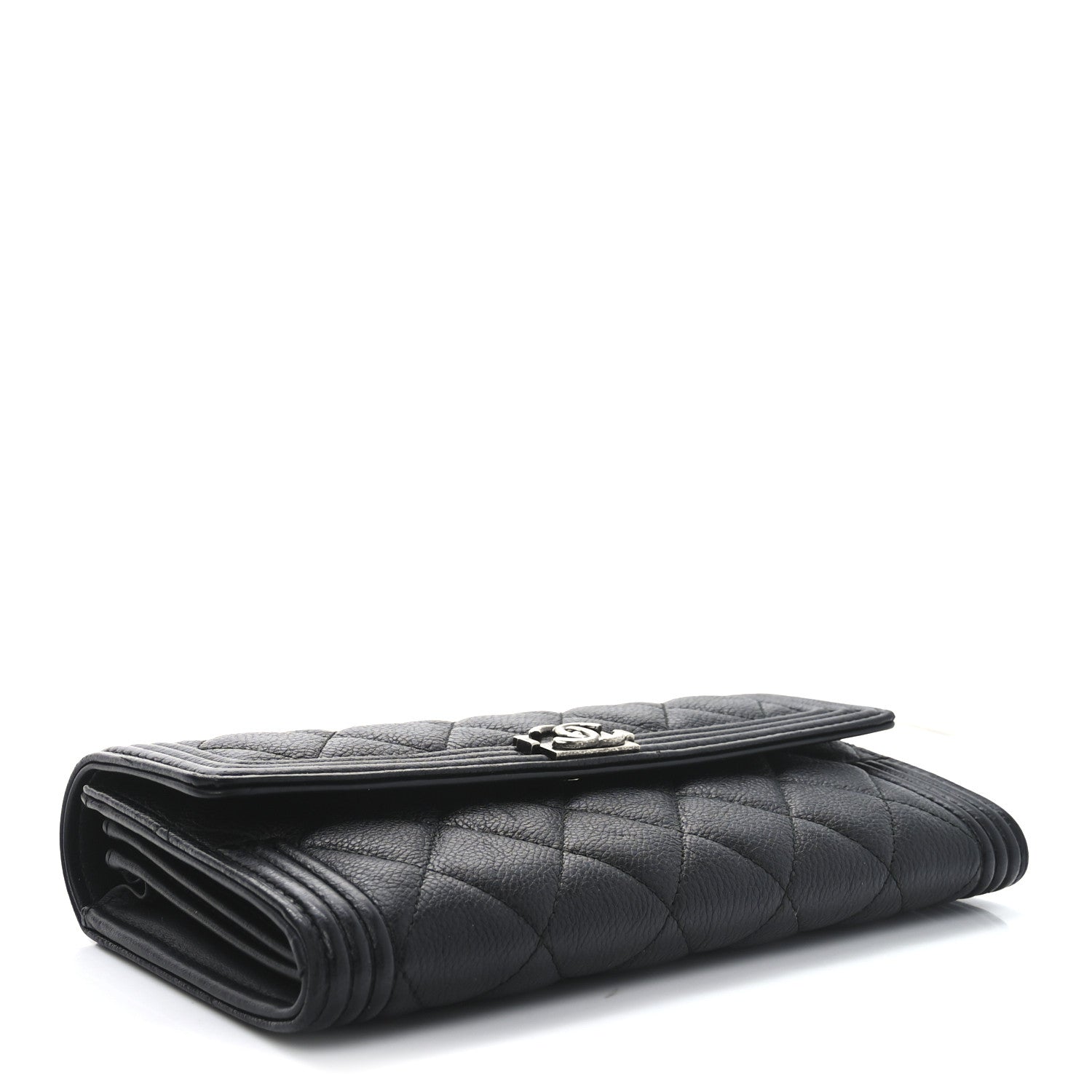 Caviar Quilted Large Boy Gusset Flap Wallet Black