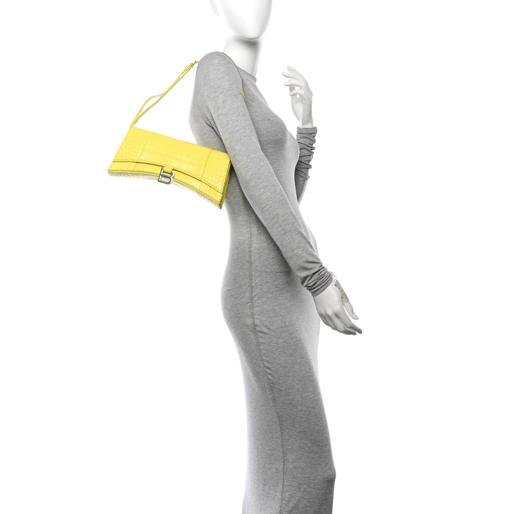 Shiny Calfskin Crocodile Embossed Hourglass Stretch Sling Shoulder Bag Yellow